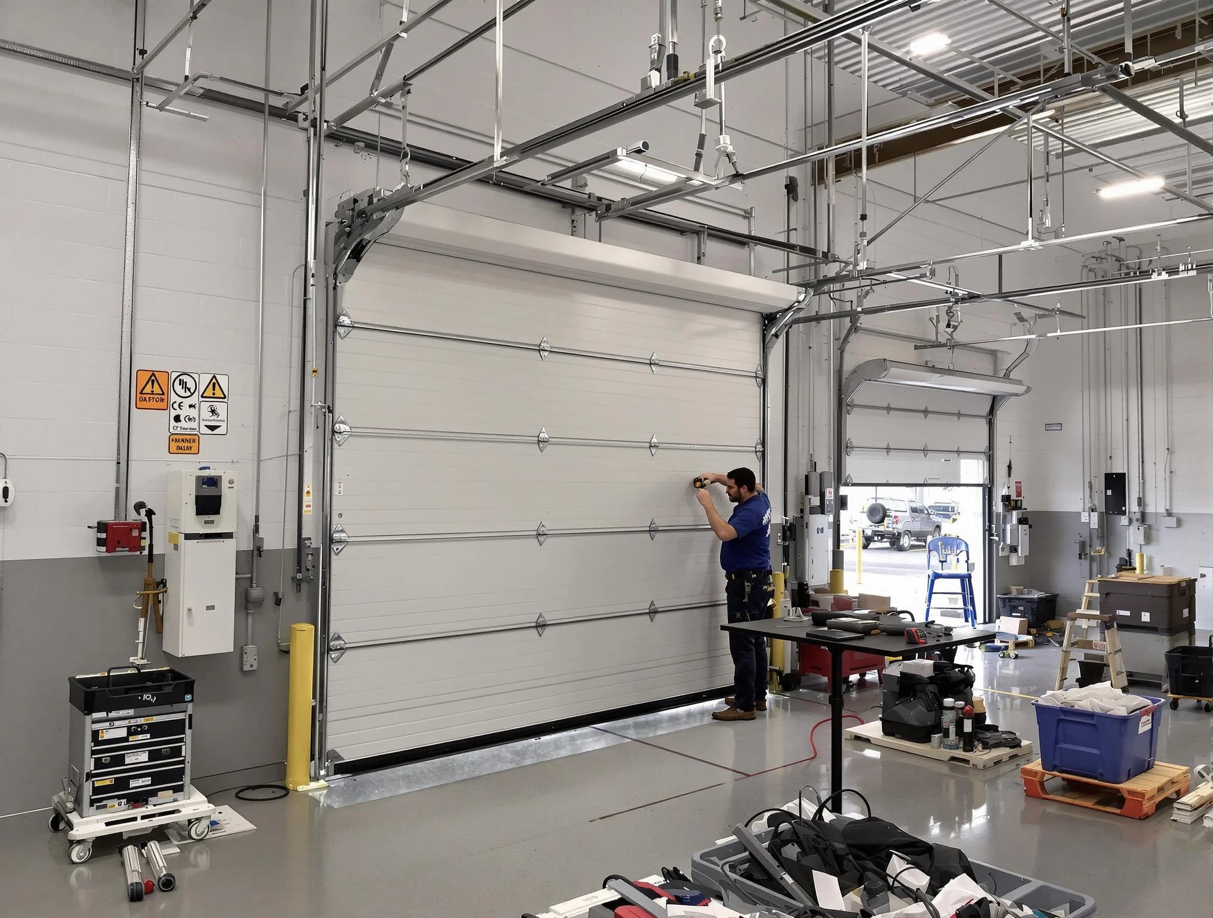 Commercial garage door repair being performed by Dallas Garage Door Repair expert in Dallas