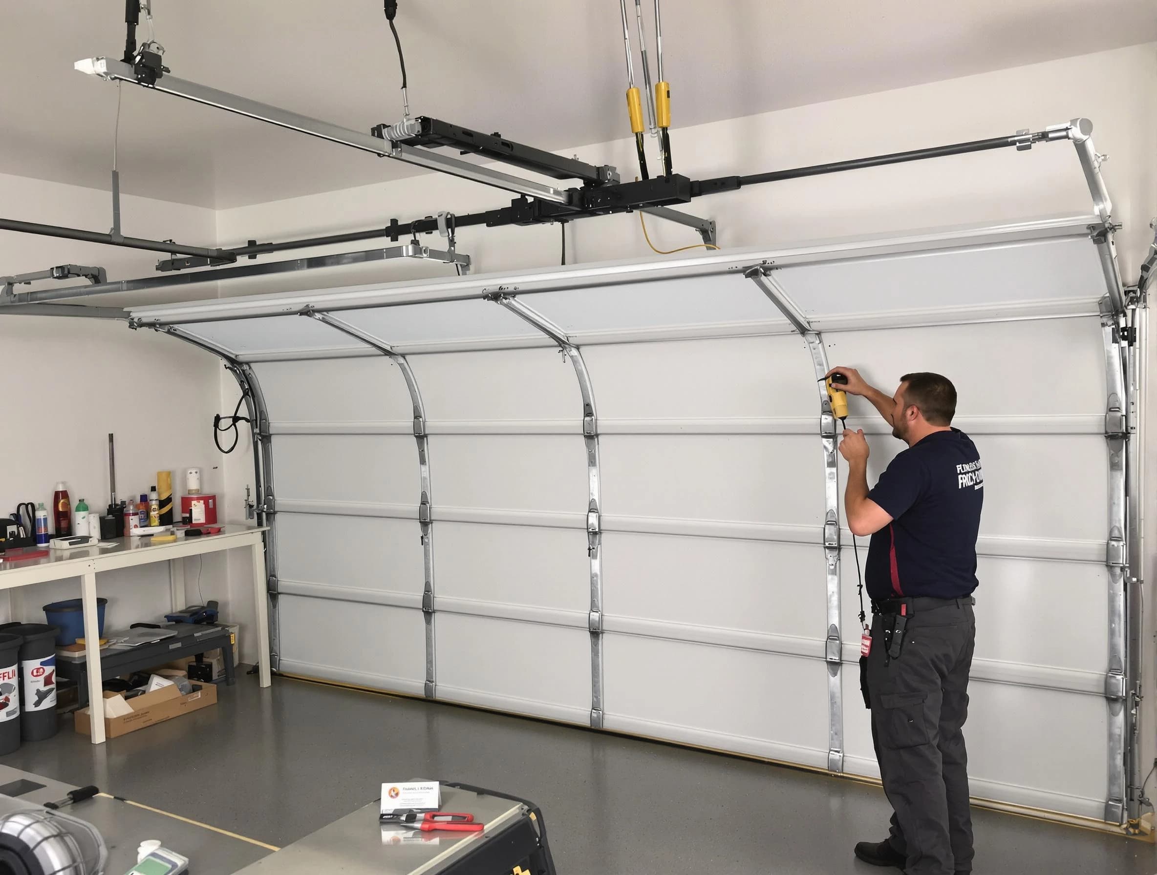 Dallas Garage Door Repair certified technician performing overhead door system repair in Dallas