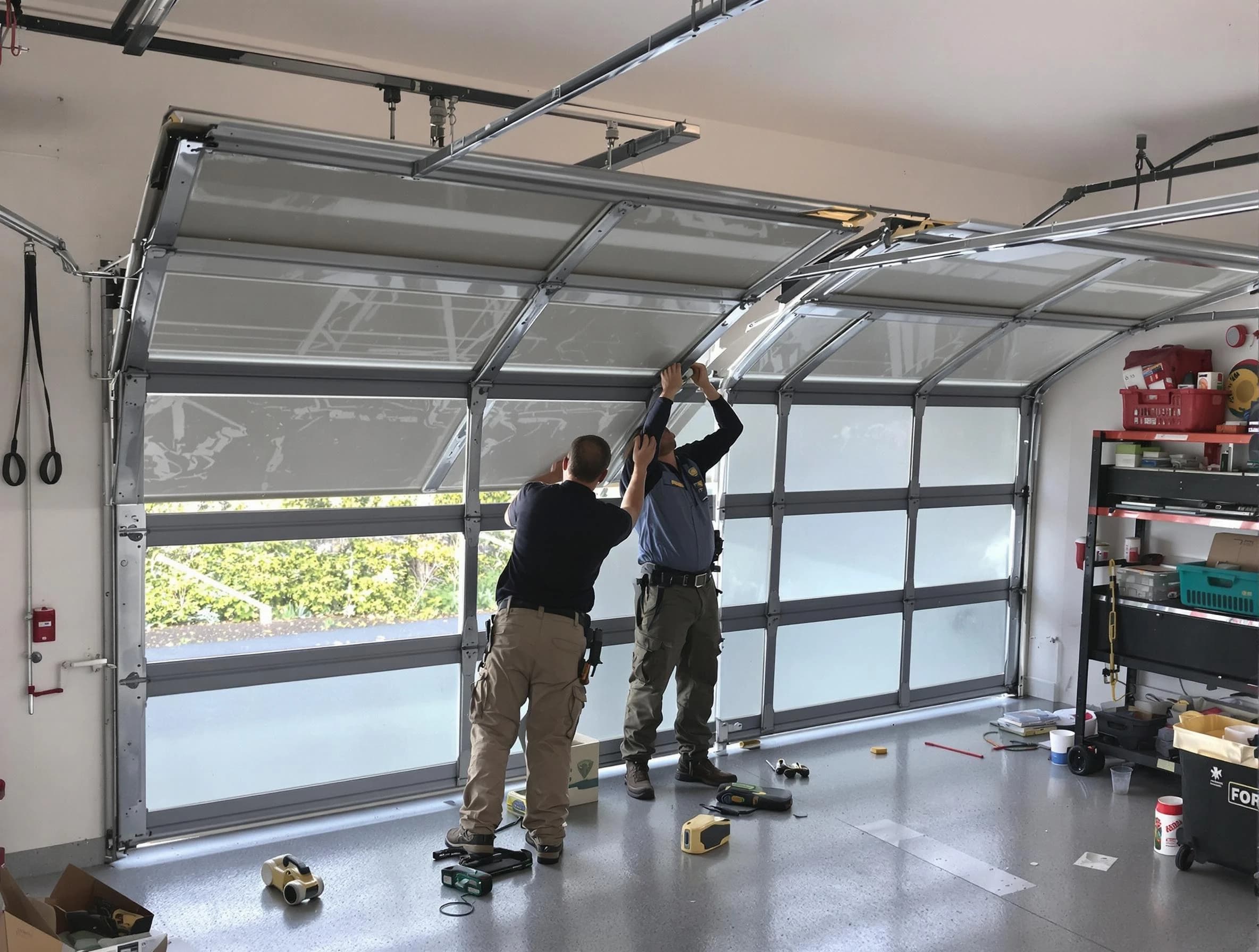Dallas Garage Door Repair expert performing precise panel replacement on Dallas garage door