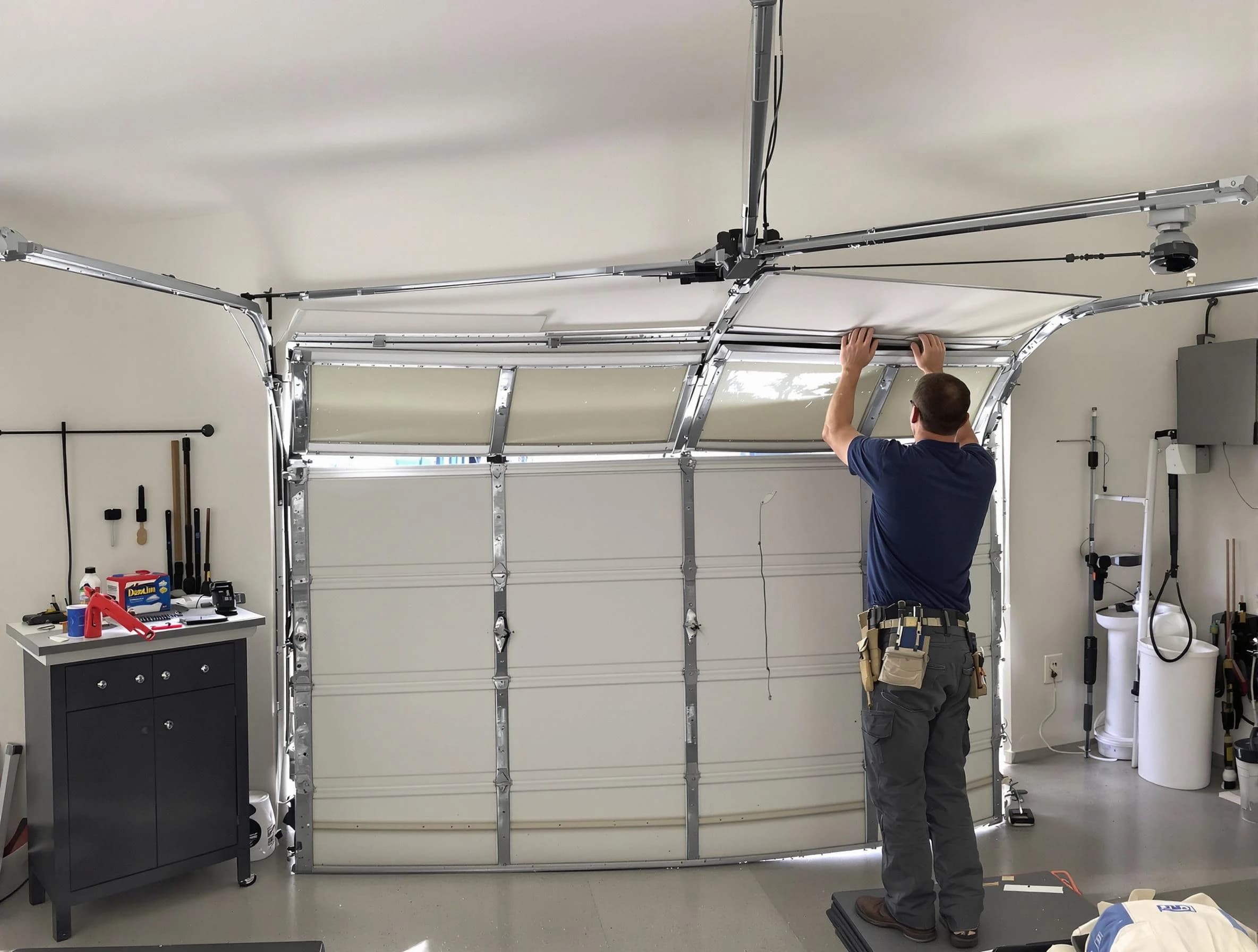 Dallas Garage Door Repair specialist performing precise section replacement on Dallas garage door