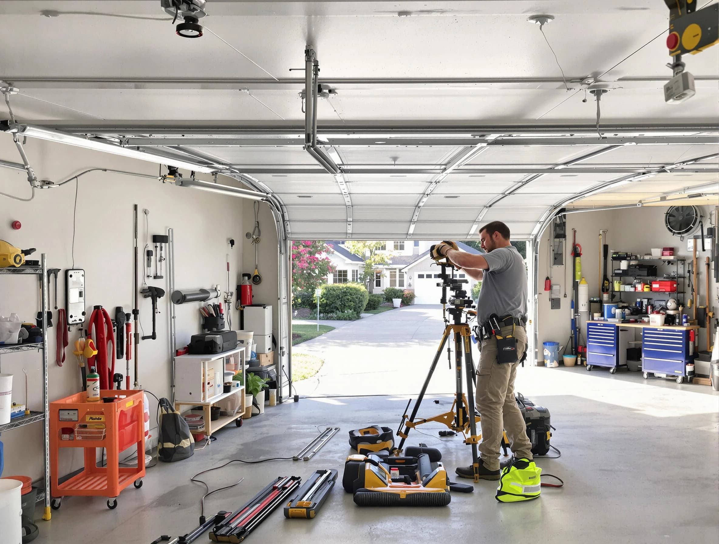 Dallas Garage Door Repair specialist performing laser-guided track alignment in Dallas