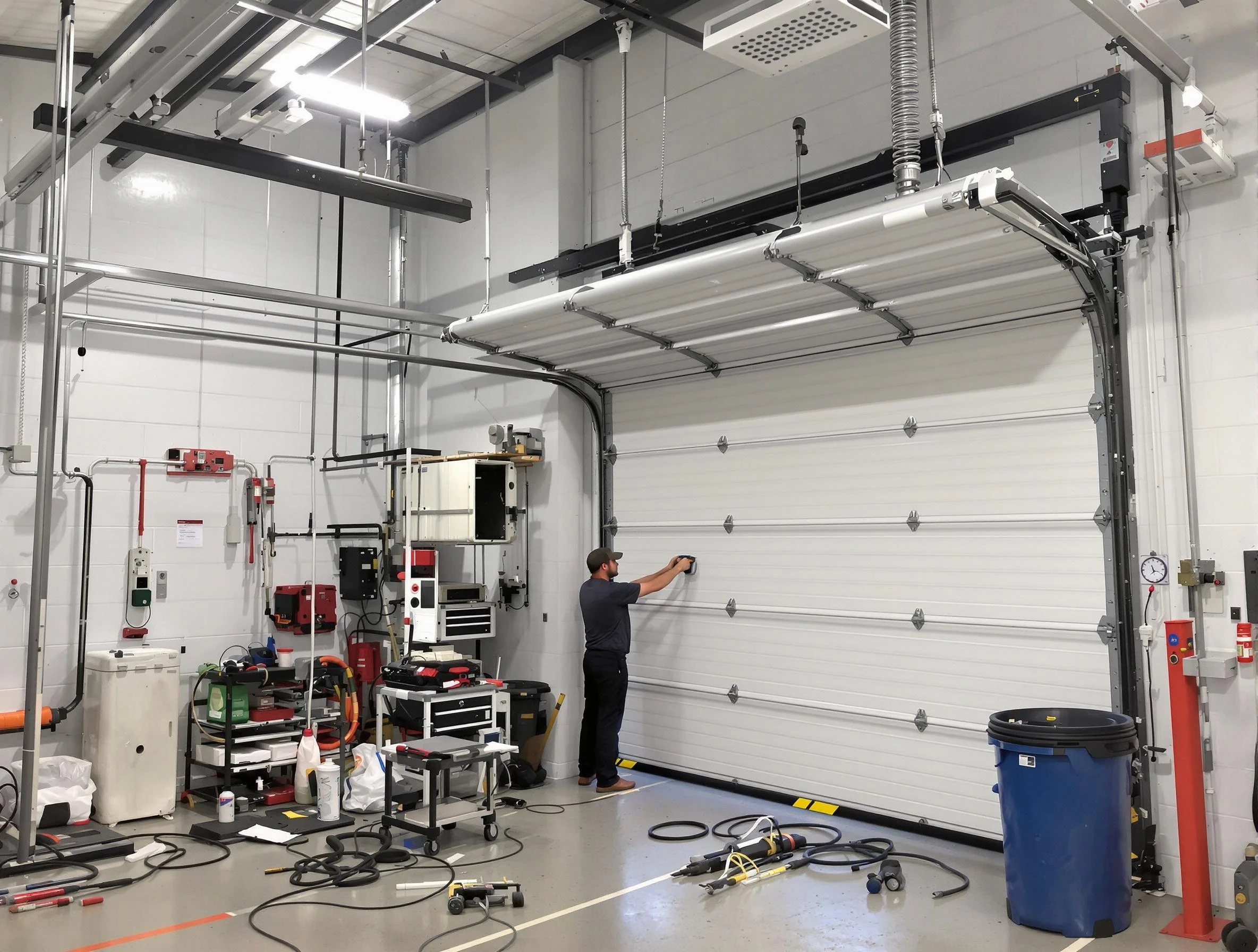 Dallas Garage Door Repair certified technician performing commercial door repair at a Dallas business facility