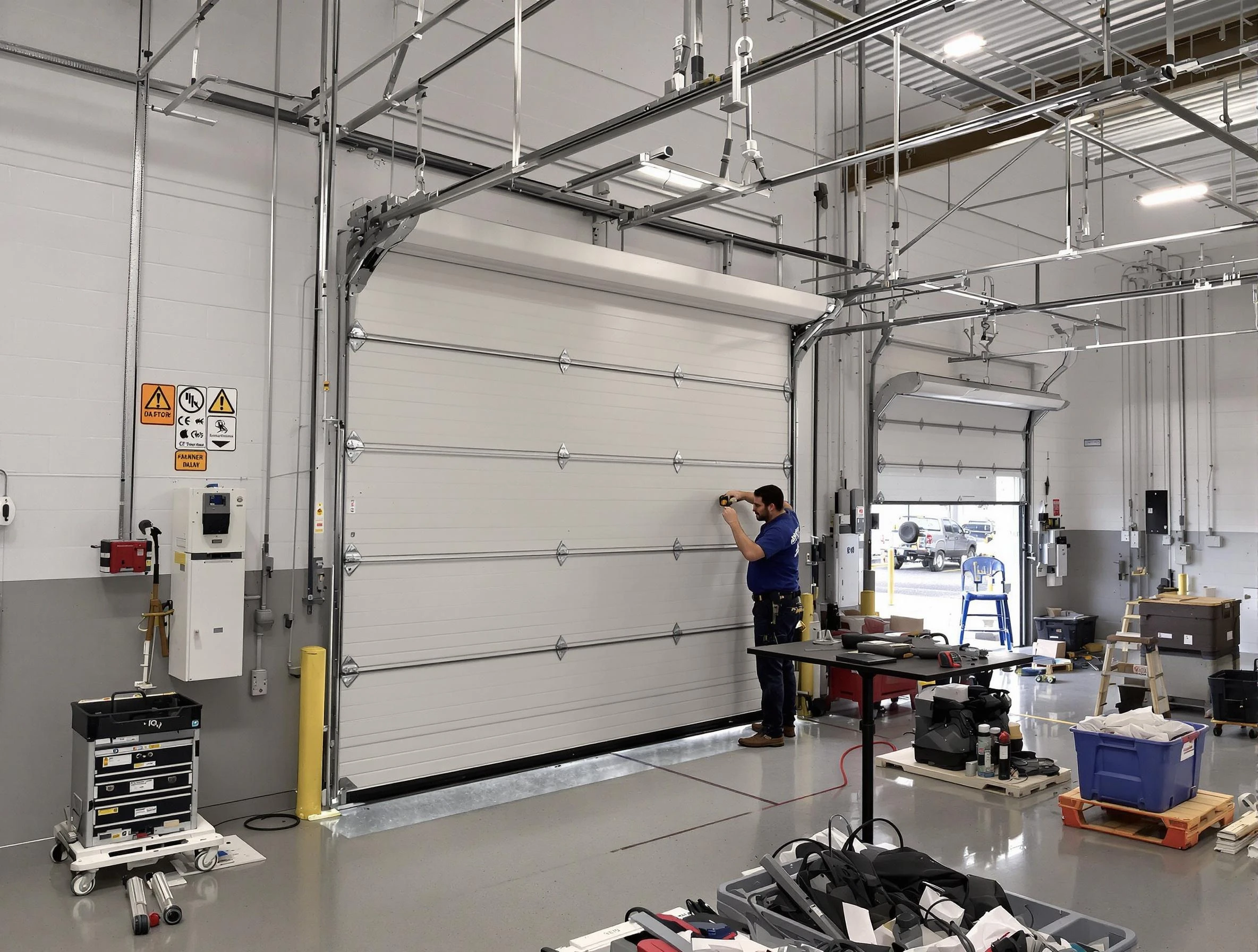 Commercial garage door repair being performed by Dallas Garage Door Repair expert in Dallas