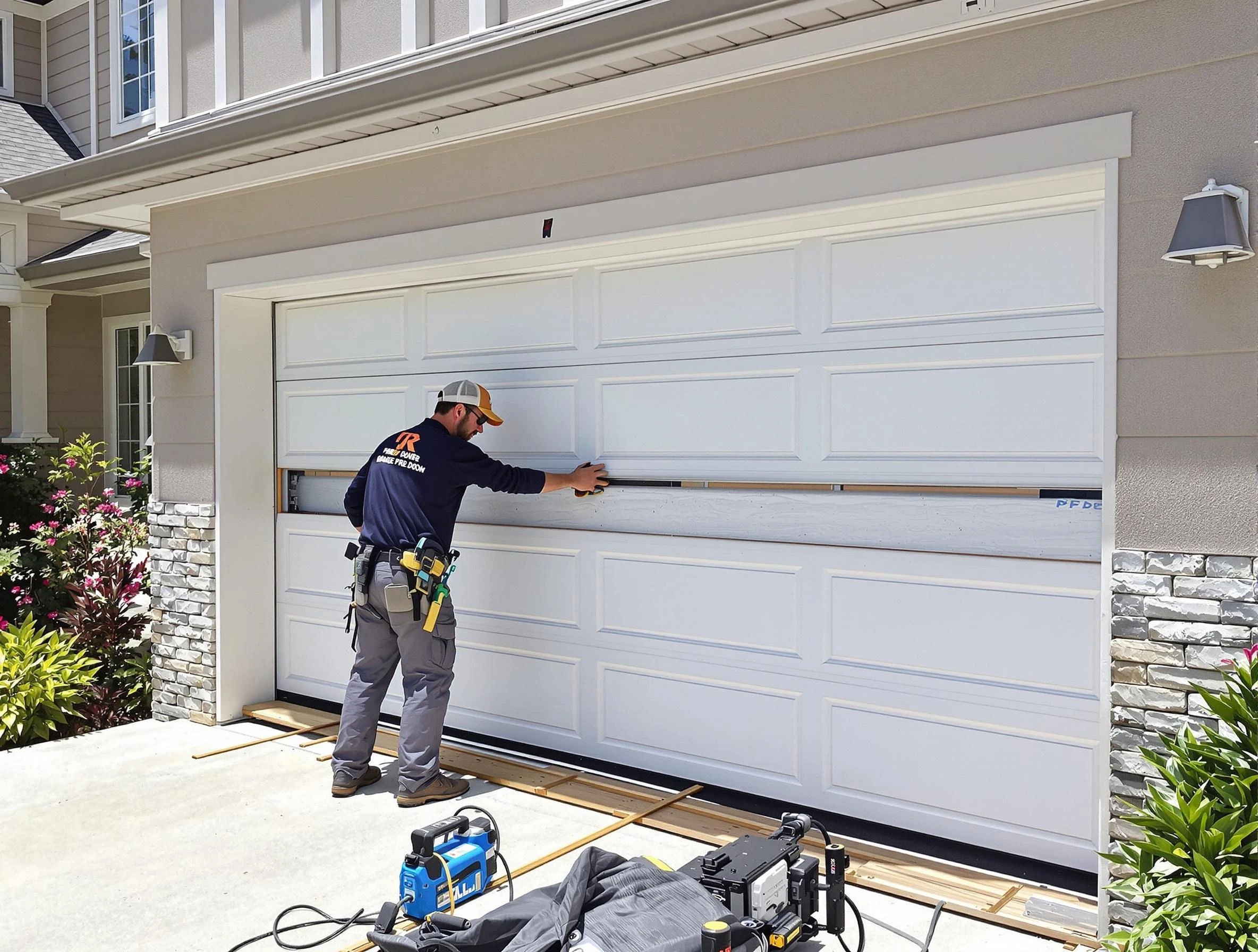 Dallas Garage Door Repair team performing complete garage door replacement at Dallas residence