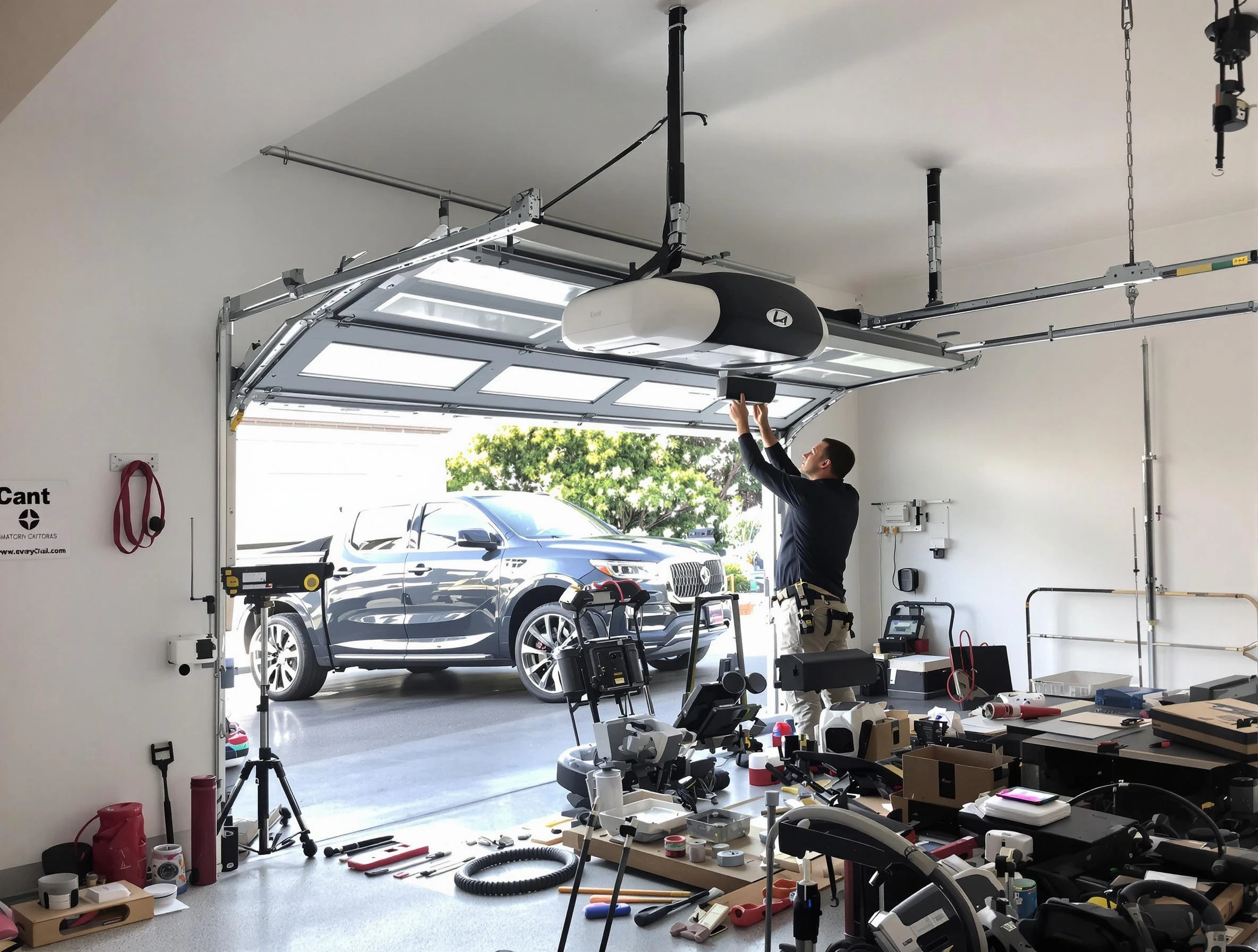 Dallas Garage Door Repair specialist installing smart garage door opener system in Dallas home