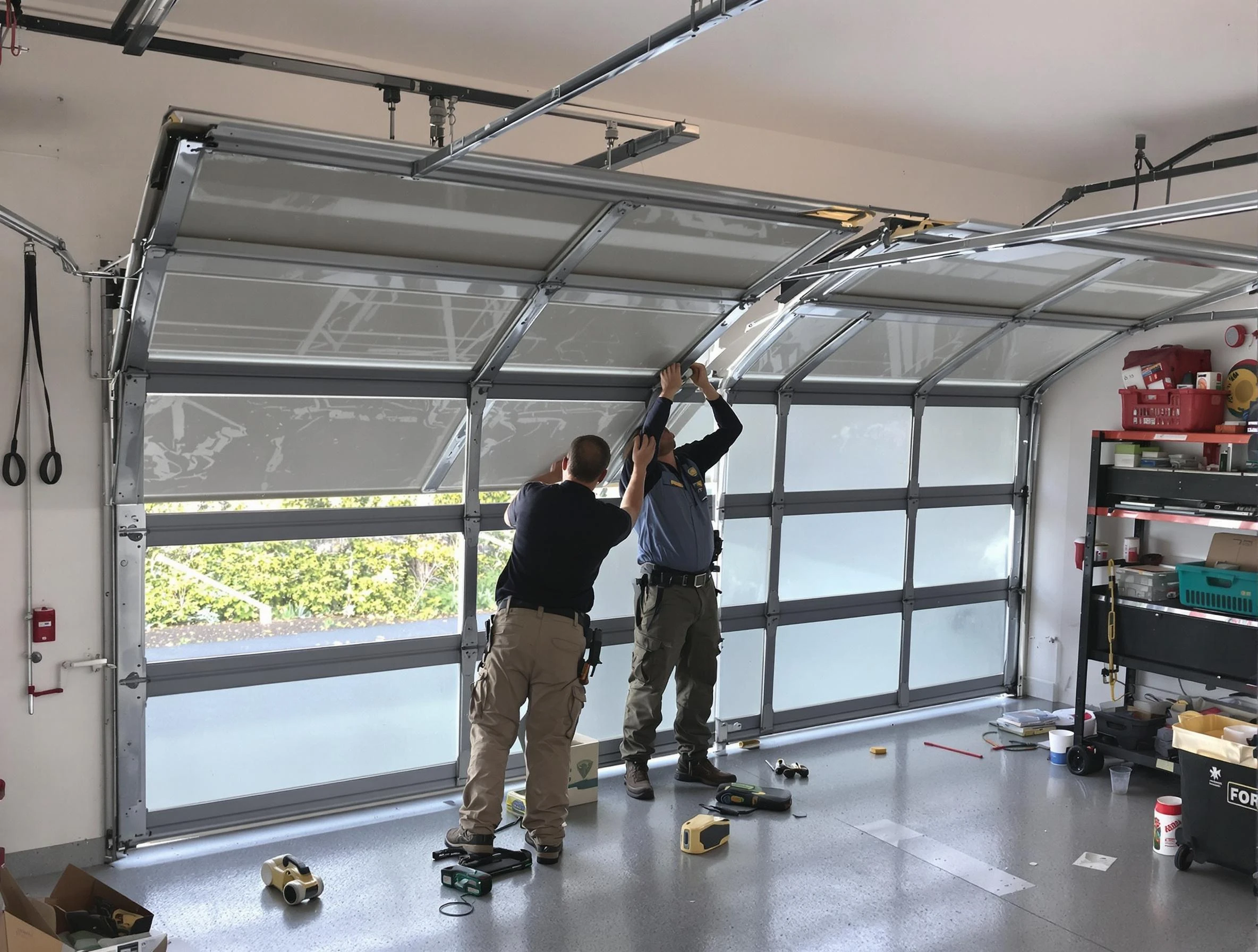 Dallas Garage Door Repair expert performing precise panel replacement on Dallas garage door