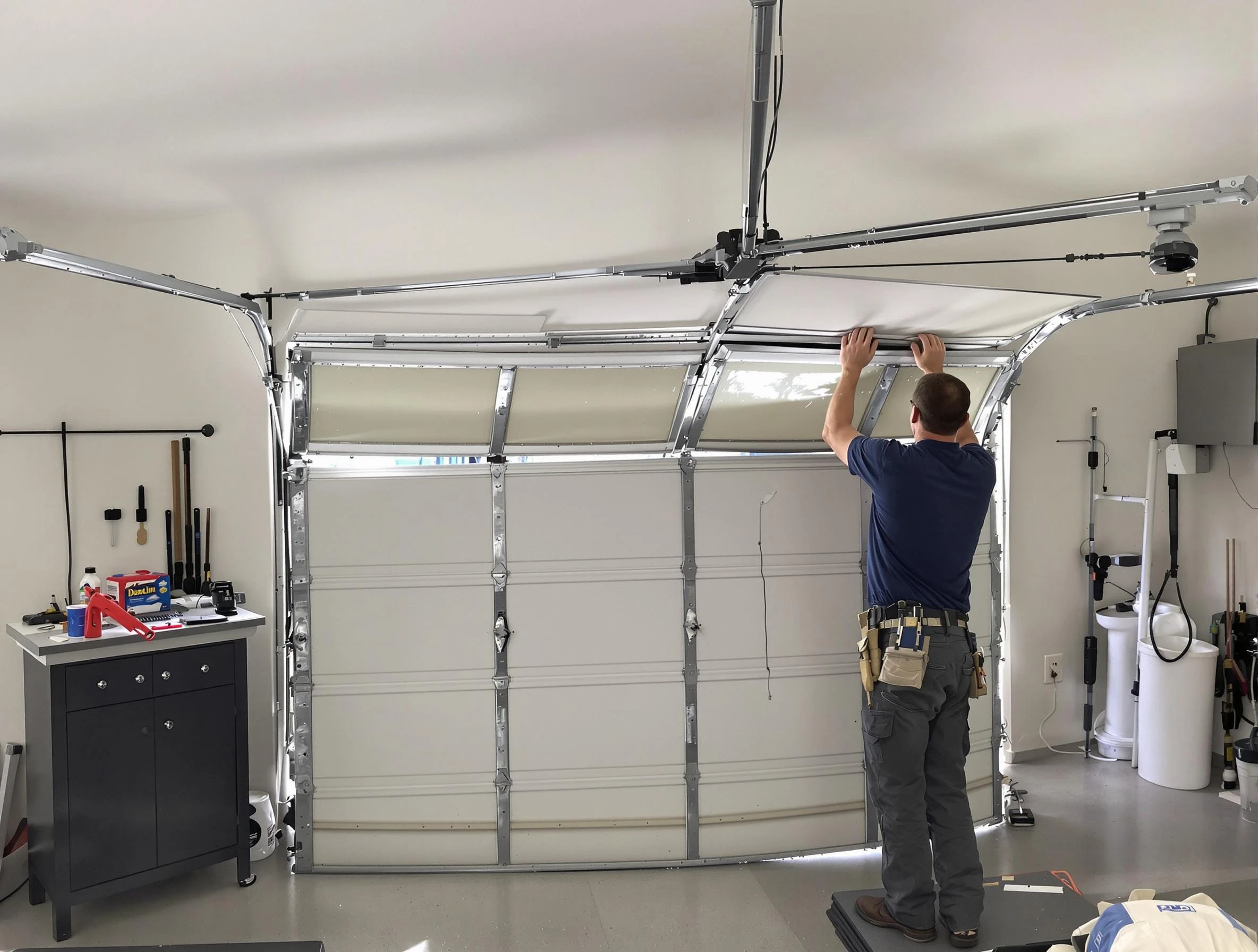 Dallas Garage Door Repair specialist performing precise section replacement on Dallas garage door